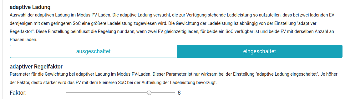 Einstellung adaptives Laden
