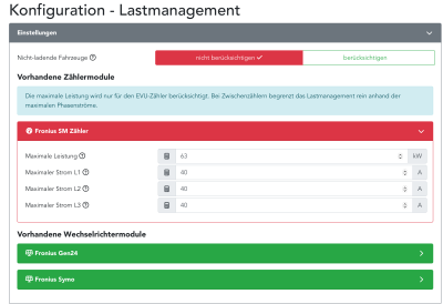 Konfiguration/Lastmanagement - Einstellungen