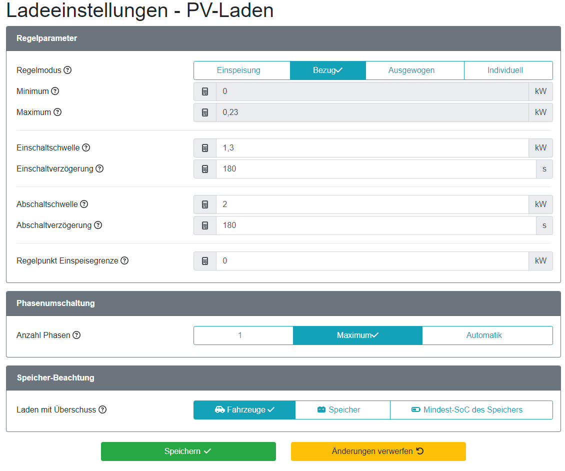 Ladeeinstellung P-Laden