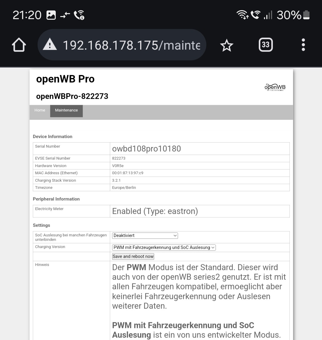 Maintenance Screen, beim Laden