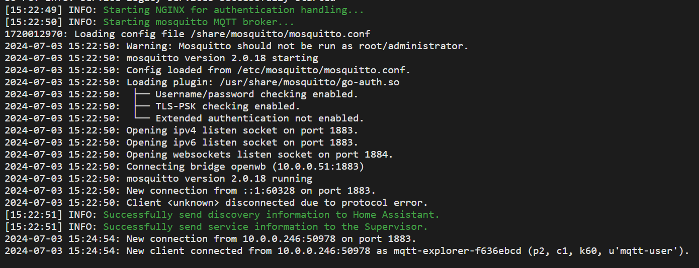 Logauszug vom MQTT Broker in HA