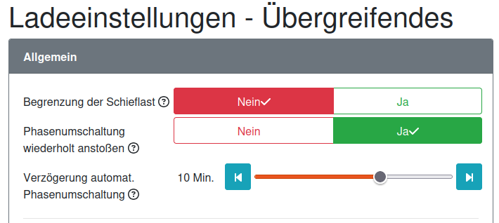 Ladeinstellungen: Übergreifendes