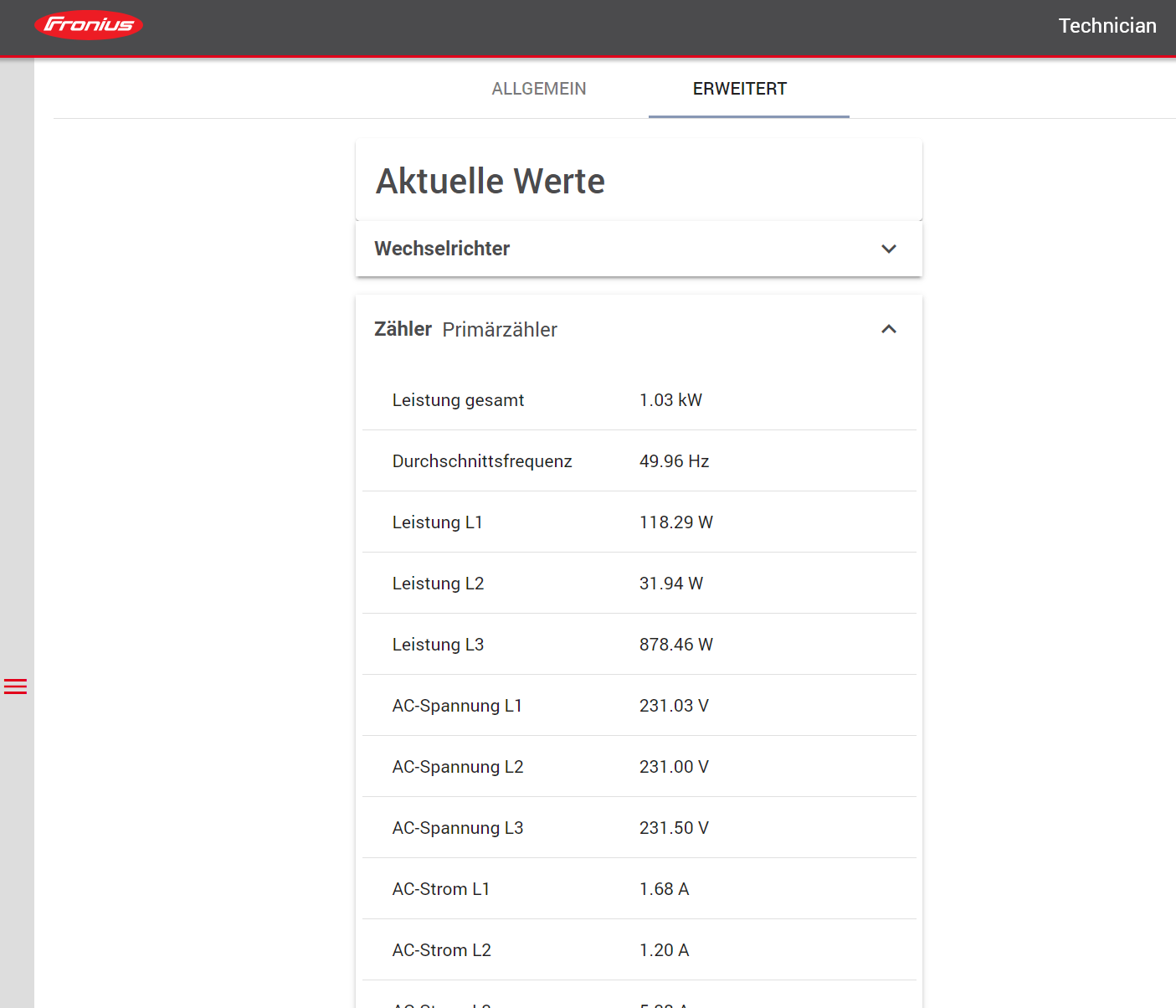 Fronius Interface - Zählerwerte EVU