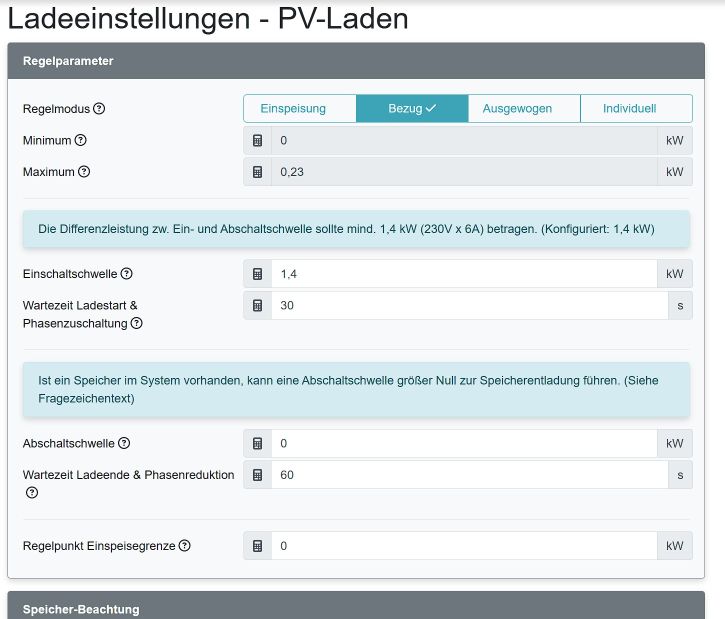 Ladeeinstellung PV-Laden