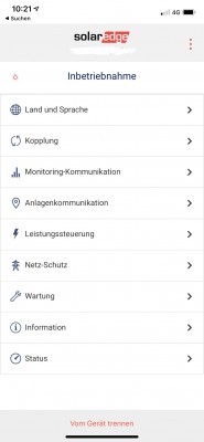 SolarEdge SetApp Startbildschirm