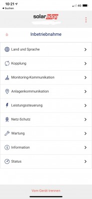 SolarEdge SetApp Startbildschirm