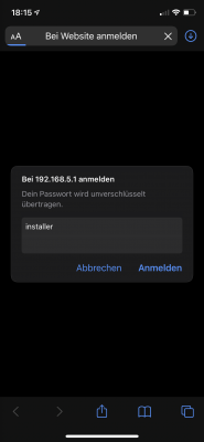 Eingabe der IP 192.168.5.1 funktioniert bis dahin, dann wiederholt er die Eingabeaufforderung unendlich