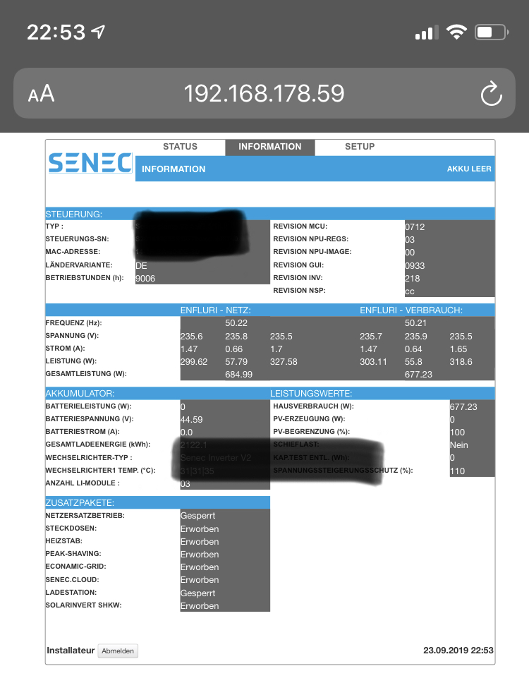 Webinterface Senec